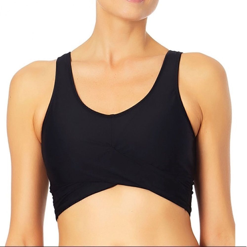 Black Cross Over Longline Swim Top